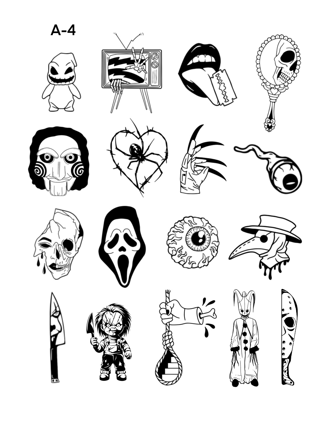 Spooky sheet 10-tattoos by Apu , Inktherapist, Chicago tattoo artist. Chicago tattoo artist- spooky ink