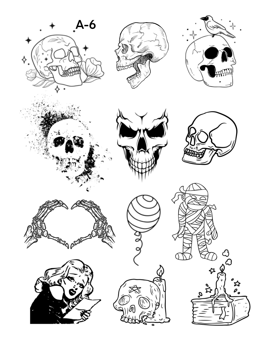 Spooky sheet 12-tattoos by Apu , Inktherapist, Chicago tattoo artist. Chicago tattoo artist- spooky ink