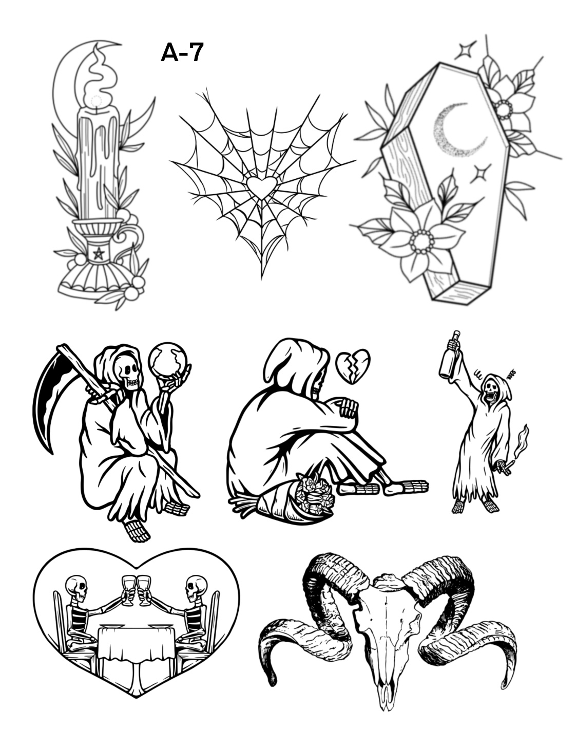 Spooky sheet 13-tattoos by Apu , Inktherapist, Chicago tattoo artist. Chicago tattoo artist- spooky ink
