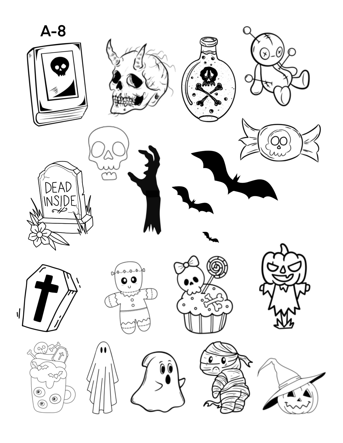 Spooky sheet 14-tattoos by Apu , Inktherapist, Chicago tattoo artist. Chicago tattoo artist- spooky ink