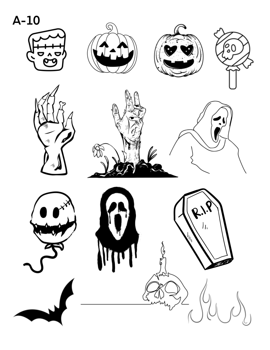 Spooky sheet 16-tattoos by Apu , Inktherapist, Chicago tattoo artist. Chicago tattoo artist- spooky ink