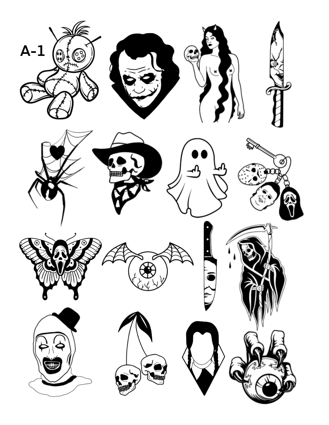 Spooky sheet 7-tattoos by Apu , Inktherapist, Chicago tattoo artist. Chicago tattoo artist- spooky ink