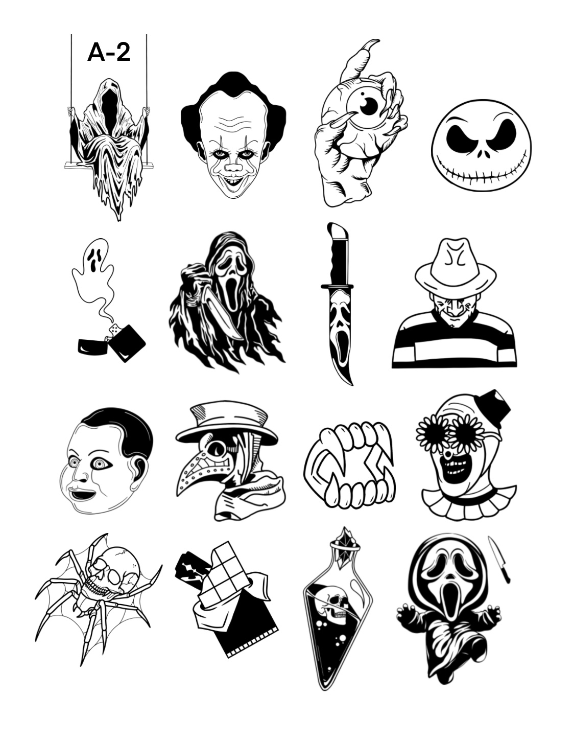 Spooky sheet 8-tattoos by Apu , Inktherapist, Chicago tattoo artist. Chicago tattoo artist- spooky ink